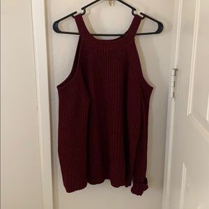 Burgundy Cold Shoulder Sweater